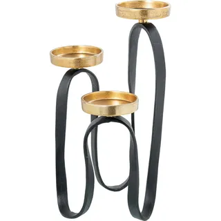 DRW Dreifacher Kerzenständer aus Aluminium in Schwarz und Gold, 28 x 28 x 47 cm