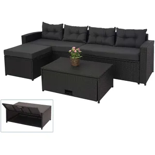 Mendler Poly-Rattan Garnitur HWC-J34, Balkon-/Garten-/Lounge-Set Sitzgruppe Sofa, Staufach schwarz, Kissen dunkelgrau