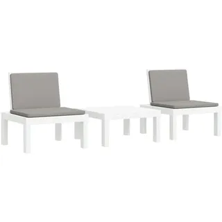 3-tlg. Garten-Lounge-Set mit Kissen Weiß PP - Weiß