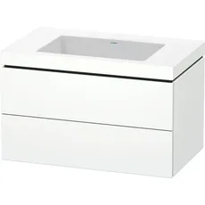 Duravit L-Cube Möbelwaschtisch c-bonded mit Unterbau wandhängend, 80x48 cm, 2 Schubkästen, ohne Überlauf, ohne Hahnloch, Farbe: Pine Terra Dekor