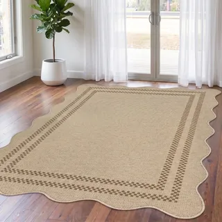 LITTLE TREE Vintage Braun Teppich 200 x 300 cm Jute-Look rutschfest | Rutschfest Weicher Outdoor Teppich Wetterfest für Wohnzimmer, Esszimmer, Schlafzimmer und Küche, Oeko-Tex