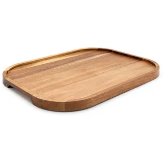 Bredemeijer großes Holz Serviertablett 40 x 30 cm - Tablett aus edlem Akazien-Holz mit seitlichen Eingriffen - für Snacks oder Getränke