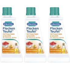 Dr. Beckmann Fleckenteufel Fetthaltiges & Saucen | Spezialfleckentferner gegen Fettflecken, Schokoladen-Flecken, u.v.m. | 3x 50 ml