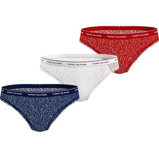 Tommy Hilfiger 3 Pack Bikini Lace (EXT Sizes) Bikini Hose Damen, Mehrfarbig (Desert Sky/White/Primary Red), M