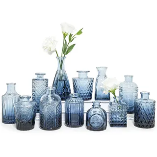supmind Glasvasen, 12 Stück, kleine Blaue Blumenvasen für Tafelaufsätze, Mini-Vintage-Vase für Hochzeit, Zuhause, Tischdekoration