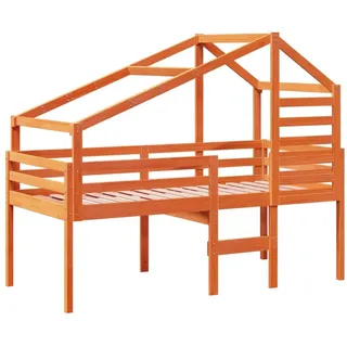 Hochbett mit Dach Wachsbraun 80x200 cm Massivholz Kiefer - Braun