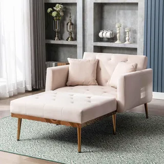 AIORBER Relaxsessel verstellbar 3 Positionen, Schlafsessel mit Liegefunktion, Klappsessel mit Kissen und Armlehnen, Samt Polstersessel für Wohnzimmer oder Schlafzimmer Beige - Beige