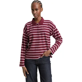 Langarmshirt TOM TAILOR DENIM, Damen, Gr. L, rot pink multicolor stripe, Web, Obermaterial: 95% Baumwolle, 5% Elasthan, gestreift, regular fit normal, ohne Ausschnitt, gerader Abschluss, Shirts Langarmshirt, mit Streifen Muster
