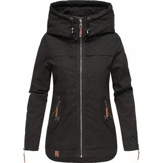 Navahoo Damen Jacke Frühling Herbst Übergangsjacke Print Parka Mantel Kapuze Wekoo Schwarz mit Print Gr: 34 -XS - Schwarz