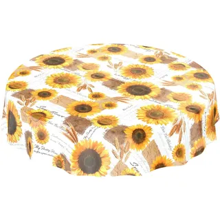 ANRO Tischdecke Wachstischdecke Wachstuch Wachstuchtischdecke Sonnenblumen Sommer Weizen Rund 140cm, Schnittkante abwaschbar wasserabweisend Gartentischdecke Meterware pflegeleicht Lotuseffekt