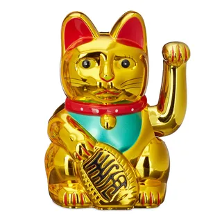 Relaxdays 2 x Maneki Neko Winkekatze, Glücksbringer, 16 cm, Gold