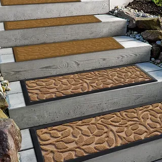 Aucuda 2er Set Stufenmatte Außen aus Gummi, 76 x 22 cm Wetterfeste & rutschfeste Treppenstufen Matten, Anti-Rutsch Wärmedämmung Gummimatten für Outdoor, Frühling Antirutschmatten Gelbe Treppenmatte.