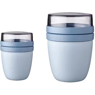Mepal - Lunchpot Ellipse Duo Pack - Praktischer Müslibecher, Joghurtbecher, To Go Becher - Geeignet für Tiefkühler, Mikrowelle & Spülmachine - 300 & 500 ml - Nordic Blue
