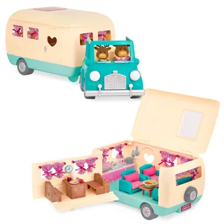 Li’l Woodzeez 40-teiliges Auto und Wohnmobil Set mit Zubehör – Möbel, Koffer, Essen, Geschirr und mehr – Spielzeug für Kinder ab 3 Jahren