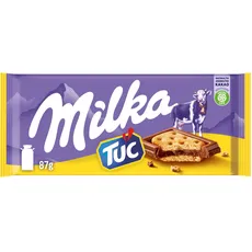 Milka TUC Cracker 1 x 87g I Alpenmilch-Schokolade I mit Mini-Salzcrackern I Milka Schokolade aus 100% Alpenmilch I Tafelschokolade
