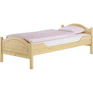 Massivholz Bett 100x200 Kieferbett Einzelbett Gästebett Futonbett Zubehör wählbar V-60.30-10Rollrost und Matratze inkl. - Naturbelassen