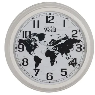 BigBuy Home Wanduhr Weltkarte Weiß Schwarz Eisen 70 x 70 x 6,5 cm
