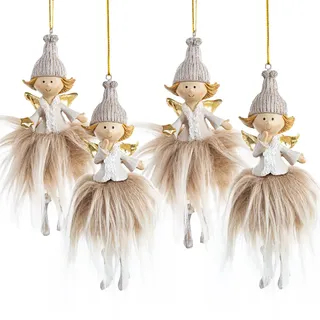 Logbuch-Verlag 4 Weihnachtsengel beige Gold 13 cm Fee Elfe Engel Anhänger Weihnachtsbaumschmuck Give-Away Weihnachten