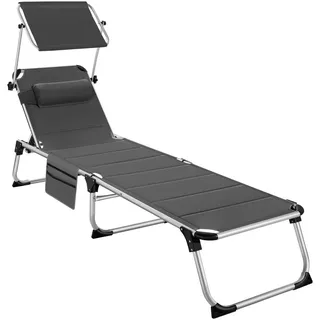 tectake Sonnenliege aus Aluminium Lorella, 200 x 60,5 x 34 cm, mit Seitentasche, grau , Dunkelgrau , Kunststoff , 60.5x115x200 cm , Gartenmöbel, Gartenliegen