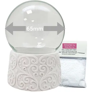Snowglobe-for-You | Personalisierte Schneekugel selber Machen | Schüttelkugel selber Machen | Glaskugel und weißer Sockel mit Ornament-Relief m. 1 x Schnee | 65mm Durchmesser | 70015