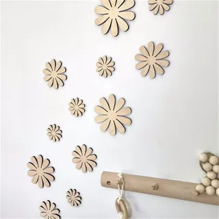 Ueiwffzo 12 Stück Wandsticker Kinderzimmer Wandaufkleber Gänseblümchen Holz Aufkleber Mädchenzimmer Wandtattoo Blumen Babyzimmer Wanddeko Kinderzimmer Deko