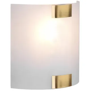 meineWunschleuchte Flache Wandleuchte mit Glasschirm Weiß, Halterungen Messing, Höhe 20cm