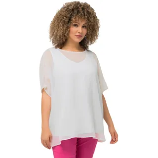 Ulla Popken Damen Chiffonbluse Blusen, Schneeweiß, 42-48