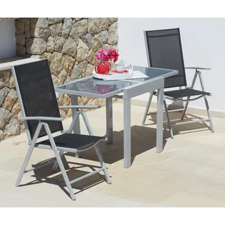 Balkonset MERXX "Lima", schwarz (schwarz, grau), Obermaterial: 100% Polyester, Sitzmöbel-Sets, Balkonset, pulverbeschichtetes Aluminium, aus 100% Polyester, für 2 Personen, Topseller