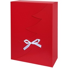 Premium Rote Weihnachtsbaum Geschenkbox – 12 Stk – 35x25x10 cm | Eingetragenes EU-Design | Satinband | Nachhaltige Verpackungslösung