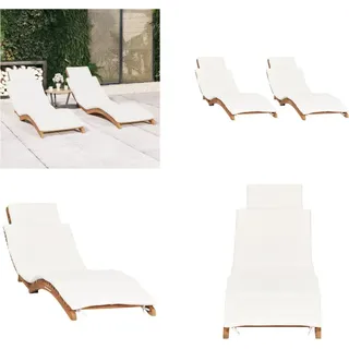 vidaXL Sonnenliegen 2 Stk. mit Auflagen Massivholz Teak - Sonnenliege - Sonnenliegen - Gartenliege - Outdoor Liege - Weiß
