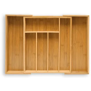 Relaxdays Besteckkasten Bambus, ausziehbarer Besteckeinsatz als Küchenorganizer, Schubladeneinsatz 33,5x29-48x5 cm, natur, Braun, Natürlich