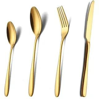 Ibenzoa® 24-teiliges Besteckset aus lebensmittelechtem Edelstahl für 6 Personen – ergonomisch, langlebig, spülmaschinengeeignet - Gold