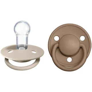 BIBS De Lux Schnuller 2er-Pack, BPA-frei, Kirschform Nippel. Silikon, Hergestellt in Dänemark. 0-36 Monate (2er Pack), Vanilla/Dark Oak