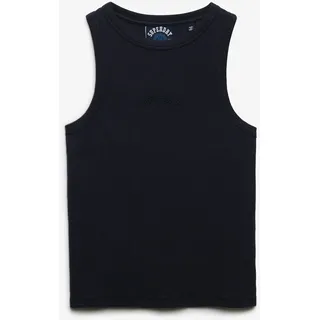 Tanktop SUPERDRY "ESSENTIAL LOGO RACER VEST", Damen, Gr. XS, eclipse navy, Jersey, Obermaterial: 100% Baumwolle, unifarben, regular fit normal, Rundhals, Tops Tanktop, aus Baumwolle, Regular Fit, mit Rundhalsausschnitt, ärmelloses Design