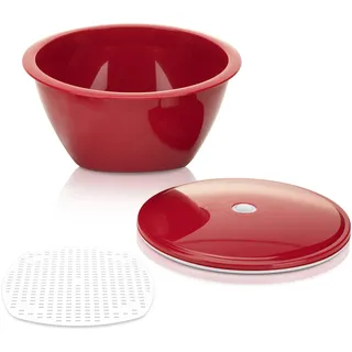 Börner Multimaker Salatschüssel mit Deckel (Rot) • Schüssel inkl. Deckel & Sieb • Mikrowellentauglich & gefriergeeignet • Salat-Schüssel Set • Frischhalte Schüssel mit Deckel