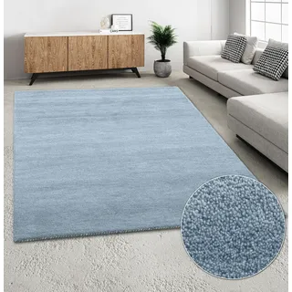 Wollteppich THEKO "Gabbeh Uni, Handgefertigt, meliert, auch als Läufer erhältlich, Wolle" Gr. 6, blau (hellblau, grau), B:200cm H:14mm L:300cm, Wolle, Teppiche, Wollteppich, Schlafzimmer, Wohnzimmer, Esszimmer, auch als Läufer oder rund, Topseller