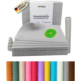 Wachsmann 20 Bienenwachsplatten aus Deutschland, hellgrau, Wachsplatten 20 x 15 cm, Bienenwachs Kerzen selber machen, Kerzenwachs