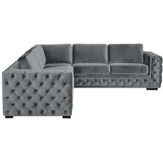 Ecksofa Grau Ecken Samt Möbel Design Wohnlandschaft Couch Eckgarnitur Polster - Grau