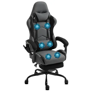 Delman Gaming Stuhl Racing Stuhl Bürostuhl Computerstuhl Massagefunktion mit 6 Vibirationspunkten Chefsessel atmungsaktive Stoff Fußstütze 0036 Grau - Grau