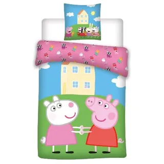 Peppa Wutz Pig Lucie Locke Kinderbettwäsche 2tlg. Set 135 140x200 Baumwolle - Bunt