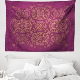ABAKUHAUS lila Mandala Wandteppich, Persisch Verziert aus Weiches Mikrofaser Stoff Waschbar ohne Verblassen Digitaldruck, 150 x 110 cm, Lila Gelb - Lila