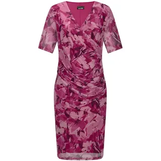 Abendkleid GOLDNER "Kurzgröße Wickelkleid mit Blumenmuster", Damen, Gr. 21, K-Gr, rosa (rosé, gemustert), Obermaterial: 90% Polyester PES. 10% Elasthan EL., Kleider Abendkleid, Wickeloptik am Oberteil