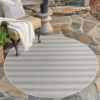 Carpet City Outdoorteppich »PALM3471« rund 5 mm Höhe Wetterfest & UV-beständig, für Balkon, Terrasse, Küche, flach gewebt, grau
