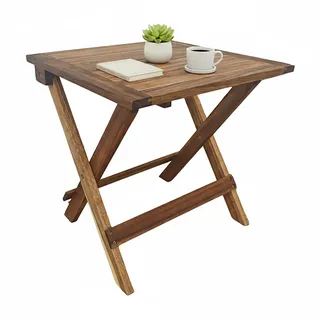 Relaxdays Klapptisch aus Akazienholz, für Wohnzimmer, Balkon & Terrasse, HBT: 46x46x46 cm Beistelltisch Outdoor, braun