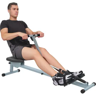 HOMCOM Rudergerät Rudermaschine Fitnessgerät Ruderzugmaschine Heimtrainer, mit LCD Display, Stahl+PVC, Grau, 130 x 47,5 x 67 cm