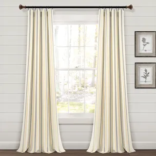 Lush Decor Farmhouse Streifen Garn gefärbte Baumwolle Fenstervorhang Paneele gelb/grau 42x84 Set