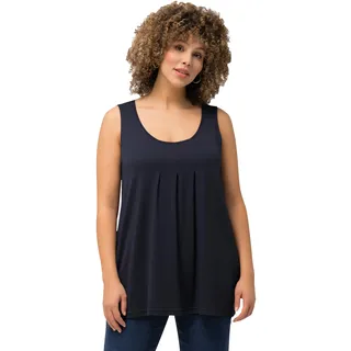 Ulla Popken Damen Top, Zierfalten, A-linie, Rundhals, Ärmellos, Modal T-Shirts, Navy Blau, 46-48 EU