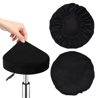Marjoramy 2 Stück Hockerbezug Rund,Durchmesser 32-38cm, Barhocker Überzug,Waschbar Staubdicht Hocker Bezug,Dehnbar,Für Esszimmerstühle Runder Hocker (Schwarz)