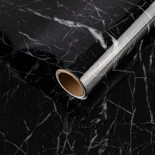 JSEVEM 80CM×6M Breit Schwarz Weiß Marmor Tapete Selbstklebend Wasserfest Möbelaufkleber Möbel Klebefolie Steinoptik Marmoroptik Klebetapete Selbstklebende Marmorierte Glänzend Papier Küche Badezimmer