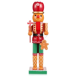 Hemobllo Nussknacker Figur Groß, 35cm Nussknacker Weihnachten Holz Deko Ingwerkuchenmeister Handgefertigte Holzpuppenfiguren Für Weihnachts Geschenk